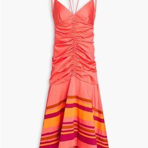 Veronica Beard Fitz Ruched Blend Cotton Poplin Midi Dress